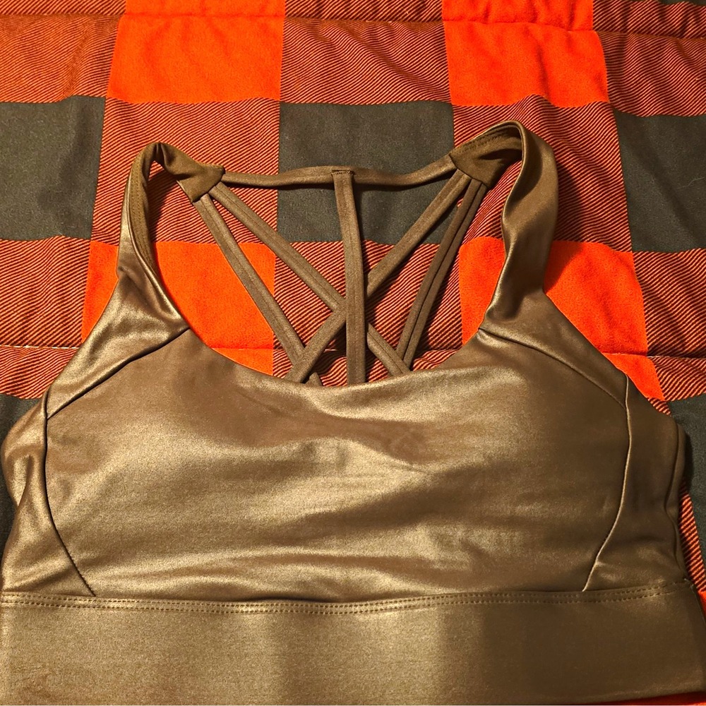 ZYIA Active Women's Brown Crossback Strappy Wireless Pullover Sports Bra, S